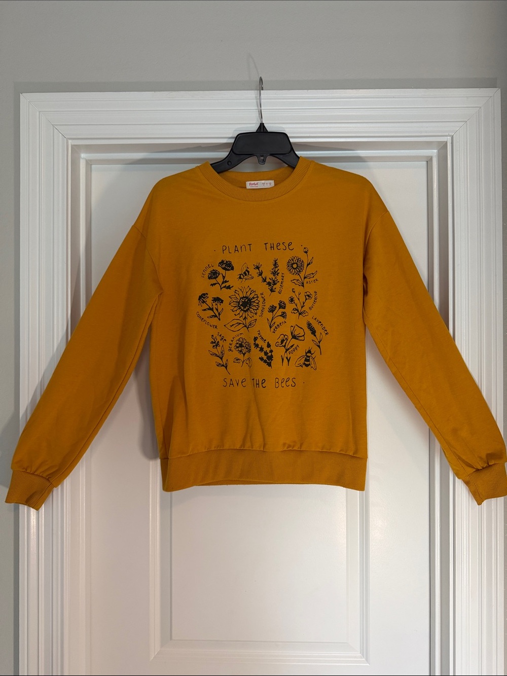 Romwe Mustard Yellow 'Plant These Save The Bees' Sweatshirt